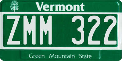 VT license plate ZMM322