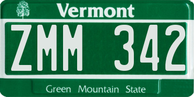VT license plate ZMM342