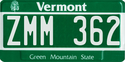 VT license plate ZMM362