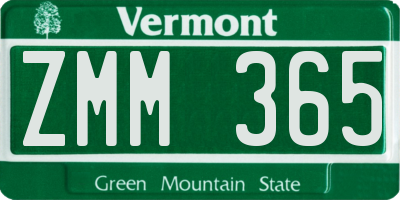 VT license plate ZMM365