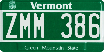 VT license plate ZMM386