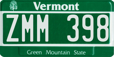 VT license plate ZMM398