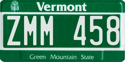VT license plate ZMM458