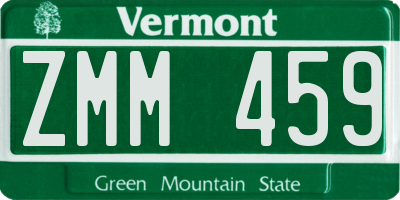 VT license plate ZMM459