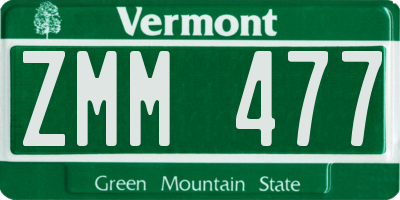 VT license plate ZMM477