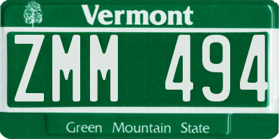 VT license plate ZMM494