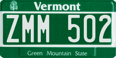 VT license plate ZMM502