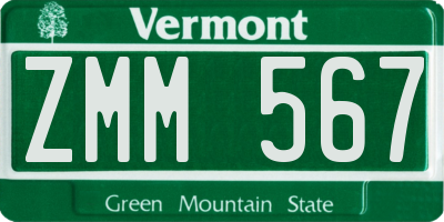 VT license plate ZMM567