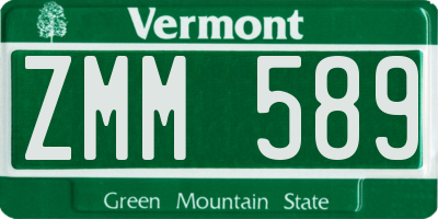 VT license plate ZMM589