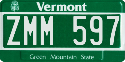 VT license plate ZMM597