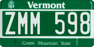 VT license plate ZMM598