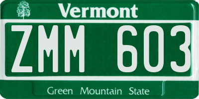 VT license plate ZMM603
