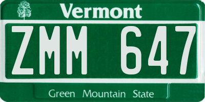 VT license plate ZMM647
