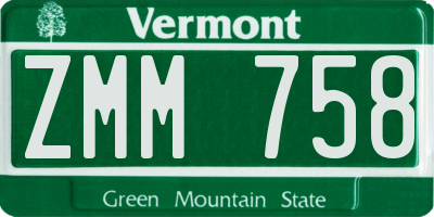 VT license plate ZMM758