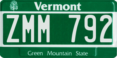 VT license plate ZMM792