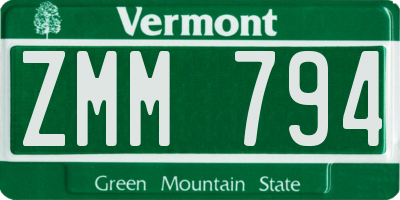 VT license plate ZMM794