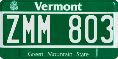 VT license plate ZMM803