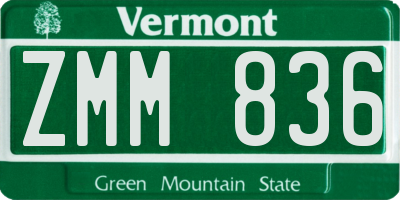 VT license plate ZMM836