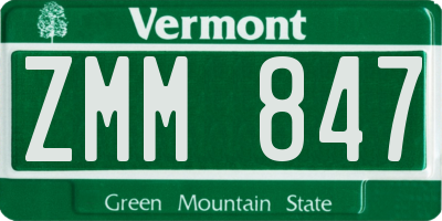VT license plate ZMM847