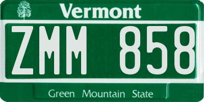 VT license plate ZMM858