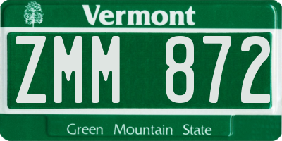 VT license plate ZMM872