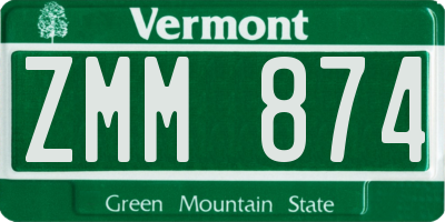 VT license plate ZMM874