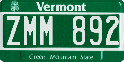 VT license plate ZMM892