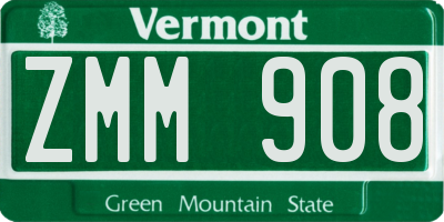 VT license plate ZMM908