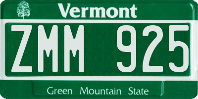 VT license plate ZMM925
