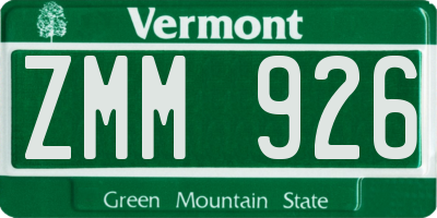 VT license plate ZMM926