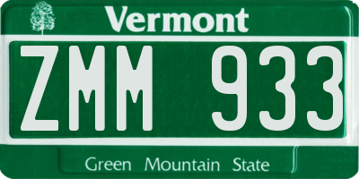 VT license plate ZMM933
