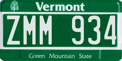 VT license plate ZMM934