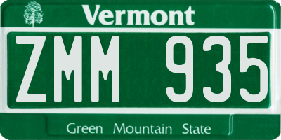 VT license plate ZMM935