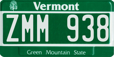 VT license plate ZMM938