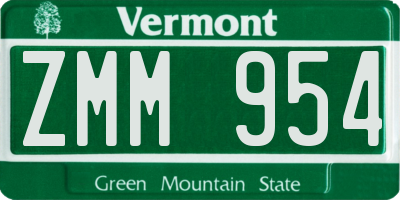 VT license plate ZMM954