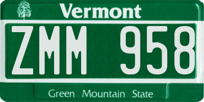 VT license plate ZMM958