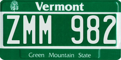 VT license plate ZMM982