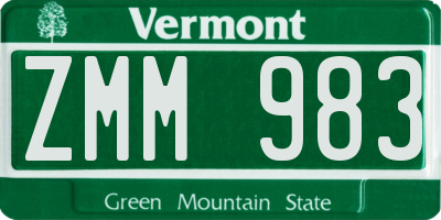 VT license plate ZMM983