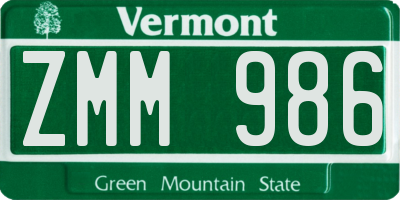 VT license plate ZMM986