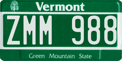 VT license plate ZMM988