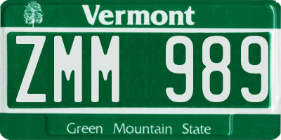 VT license plate ZMM989