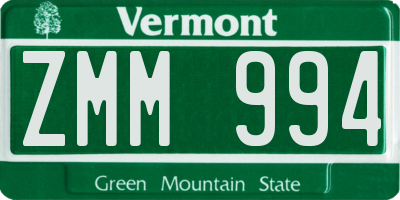 VT license plate ZMM994
