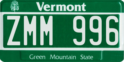 VT license plate ZMM996