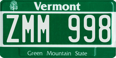 VT license plate ZMM998