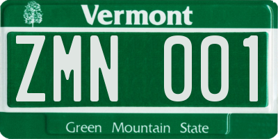 VT license plate ZMN001