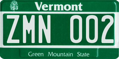 VT license plate ZMN002