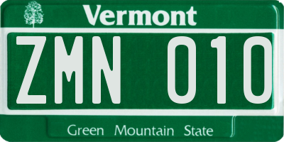 VT license plate ZMN010