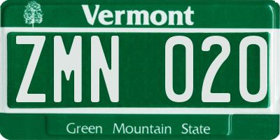 VT license plate ZMN020