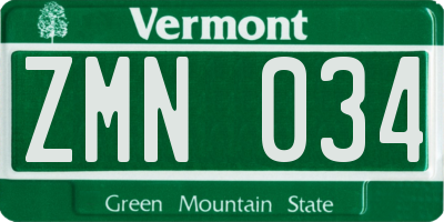 VT license plate ZMN034