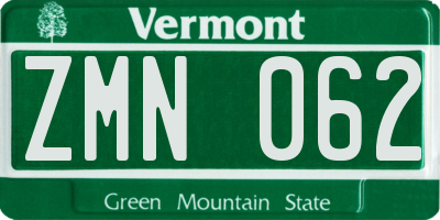 VT license plate ZMN062